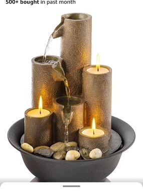 Alpine Bronze Cascade Tabletop Fountain with Tea Light Accents